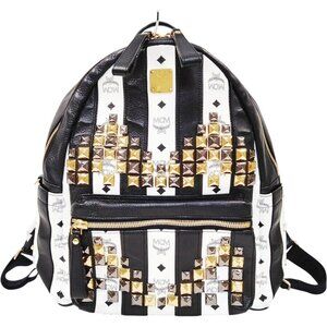 (L5) Authentic MCM Backpack Bag Black PVC Luxury Vintage Designer Handbag